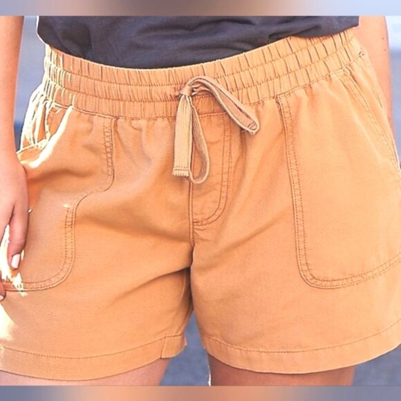 Maurices Weekender Drawstring Shorts Pull On Patch Pockets Honey Mustard Tan - Picture 10 of 10